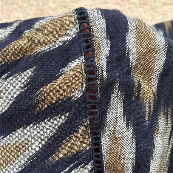 Garnet Hill Navy Tan Ikat Blouse Top 100% Cotton Puff Sleeve Size Small Fall - Picture 12 of 12